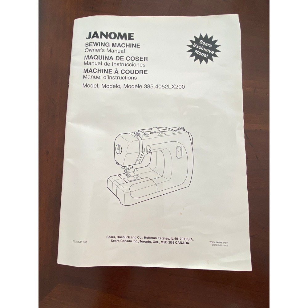 Janome Sewing Machine Owners Manual 385.4052LX Sears Exclusive Model Trilingual